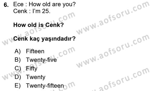 Ingilizce 1 Dersi 2021 - 2022 Yılı (Final) Dönem Sonu Sınav Soruları 6. Soru