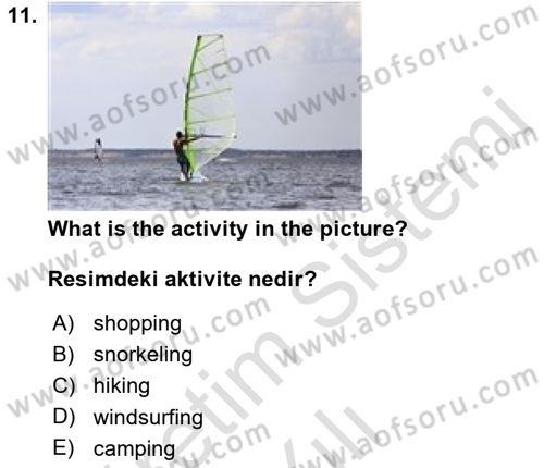 Ingilizce 1 Dersi 2021 - 2022 Yılı Yaz Okulu Sınav Soruları 11. Soru