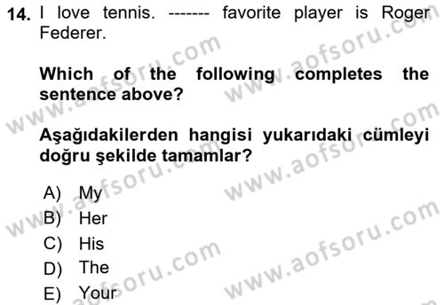 Ingilizce 1 Dersi 2021 - 2022 Yılı Yaz Okulu Sınav Soruları 14. Soru