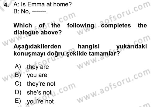 Ingilizce 1 Dersi 2021 - 2022 Yılı Yaz Okulu Sınav Soruları 4. Soru