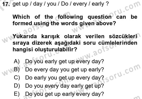 Ingilizce 1 Dersi 2022 - 2023 Yılı (Vize) Ara Sınavı 17. Soru