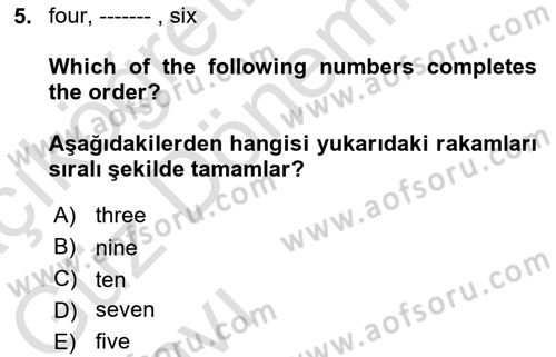 Ingilizce 1 Dersi 2022 - 2023 Yılı (Vize) Ara Sınavı 5. Soru
