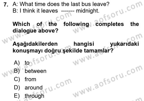Ingilizce 1 Dersi 2022 - 2023 Yılı (Vize) Ara Sınavı 7. Soru