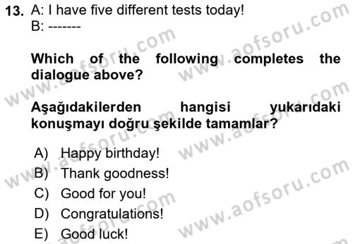 Ingilizce 1 Dersi 2022 - 2023 Yılı (Final) Dönem Sonu Sınavı 13. Soru