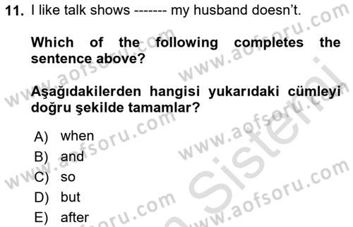 Ingilizce 1 Dersi 2022 - 2023 Yılı Yaz Okulu Sınav Soruları 11. Soru