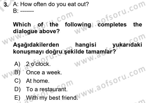 Ingilizce 1 Dersi 2022 - 2023 Yılı Yaz Okulu Sınav Soruları 3. Soru