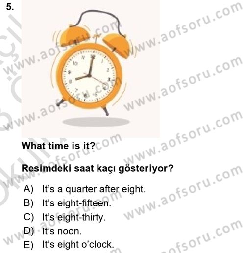 Ingilizce 1 Dersi 2022 - 2023 Yılı Yaz Okulu Sınav Soruları 5. Soru