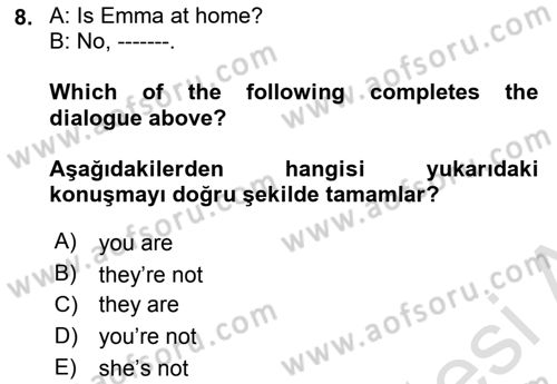 Ingilizce 1 Dersi 2022 - 2023 Yılı Yaz Okulu Sınav Soruları 8. Soru