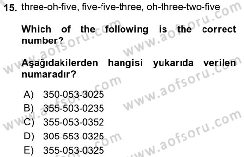 Ingilizce 1 Dersi 2023 - 2024 Yılı (Vize) Ara Sınav Soruları 15. Soru