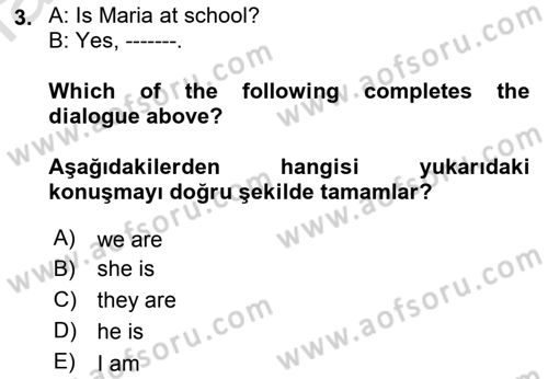 Ingilizce 1 Dersi 2023 - 2024 Yılı (Vize) Ara Sınav Soruları 3. Soru