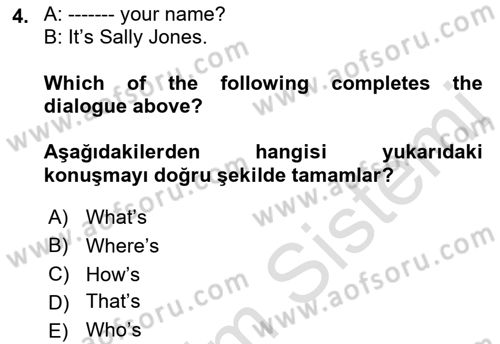 Ingilizce 1 Dersi 2023 - 2024 Yılı (Vize) Ara Sınav Soruları 4. Soru