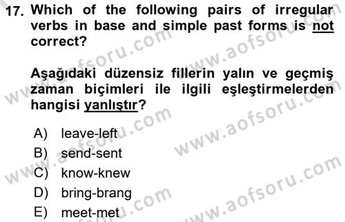 Ingilizce 1 Dersi 2023 - 2024 Yılı (Final) Dönem Sonu Sınav Soruları 17. Soru