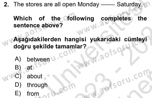 Ingilizce 1 Dersi 2023 - 2024 Yılı (Final) Dönem Sonu Sınav Soruları 2. Soru