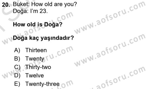 Ingilizce 1 Dersi 2023 - 2024 Yılı (Final) Dönem Sonu Sınav Soruları 20. Soru