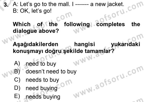 Ingilizce 1 Dersi 2023 - 2024 Yılı (Final) Dönem Sonu Sınav Soruları 3. Soru