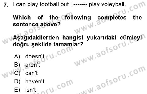 Ingilizce 1 Dersi 2023 - 2024 Yılı (Final) Dönem Sonu Sınav Soruları 7. Soru