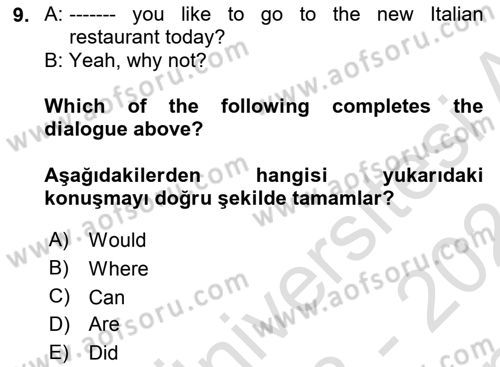 Ingilizce 1 Dersi 2023 - 2024 Yılı (Final) Dönem Sonu Sınav Soruları 9. Soru