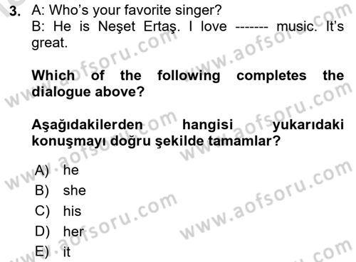Ingilizce 1 Dersi 2023 - 2024 Yılı Yaz Okulu Sınav Soruları 3. Soru