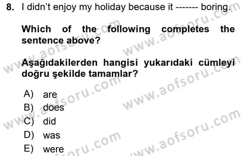 Ingilizce 1 Dersi 2023 - 2024 Yılı Yaz Okulu Sınav Soruları 8. Soru