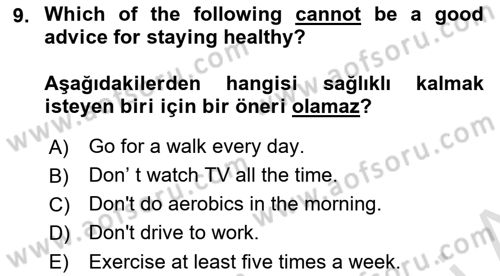 Ingilizce 1 Dersi 2023 - 2024 Yılı Yaz Okulu Sınav Soruları 9. Soru
