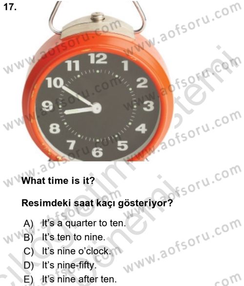 Ingilizce 1 Dersi 2024 - 2025 Yılı (Vize) Ara Sınav Soruları 17. Soru