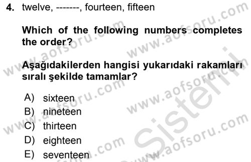 Ingilizce 1 Dersi 2024 - 2025 Yılı (Vize) Ara Sınav Soruları 4. Soru