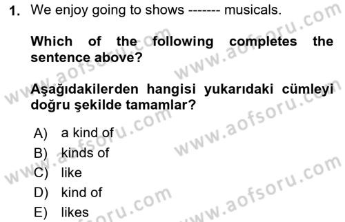 Ingilizce 1 Dersi 2024 - 2025 Yılı (Final) Dönem Sonu Sınav Soruları 1. Soru