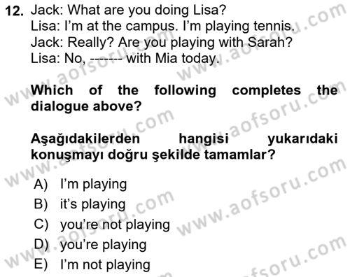 Ingilizce 1 Dersi 2024 - 2025 Yılı (Final) Dönem Sonu Sınav Soruları 12. Soru