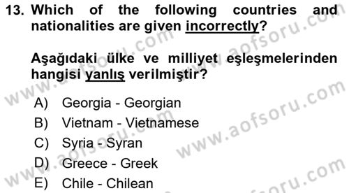 Ingilizce 1 Dersi 2024 - 2025 Yılı (Final) Dönem Sonu Sınav Soruları 13. Soru