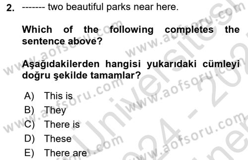 Ingilizce 1 Dersi 2024 - 2025 Yılı (Final) Dönem Sonu Sınav Soruları 2. Soru