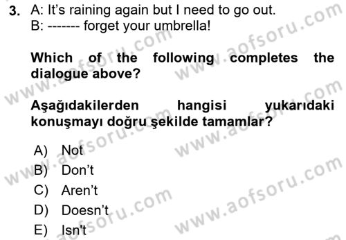 Ingilizce 1 Dersi 2024 - 2025 Yılı (Final) Dönem Sonu Sınav Soruları 3. Soru