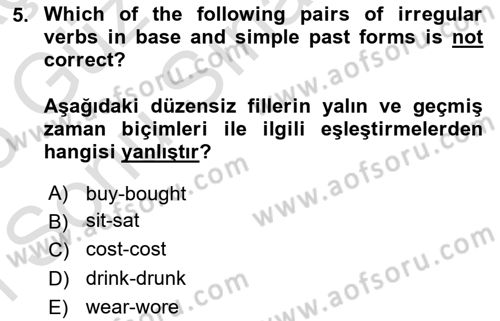 Ingilizce 1 Dersi 2024 - 2025 Yılı (Final) Dönem Sonu Sınav Soruları 5. Soru