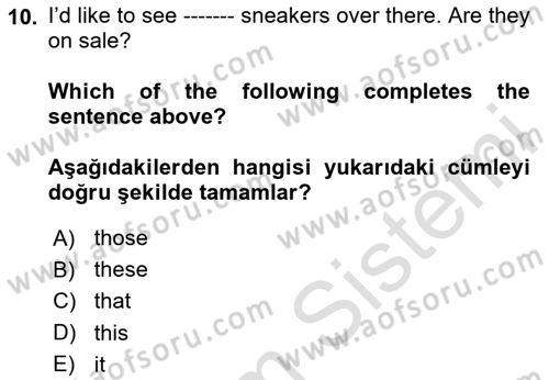 Ingilizce 1 Dersi 2024 - 2025 Yılı Yaz Okulu Sınav Soruları 10. Soru