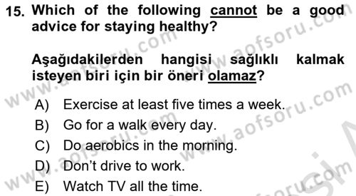 Ingilizce 1 Dersi 2024 - 2025 Yılı Yaz Okulu Sınav Soruları 15. Soru