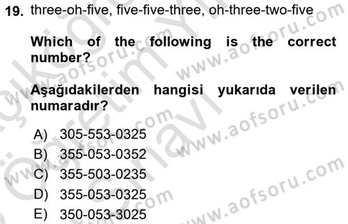 Ingilizce 1 Dersi 2024 - 2025 Yılı Yaz Okulu Sınav Soruları 19. Soru