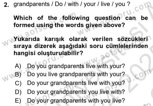 Ingilizce 1 Dersi 2024 - 2025 Yılı Yaz Okulu Sınav Soruları 2. Soru