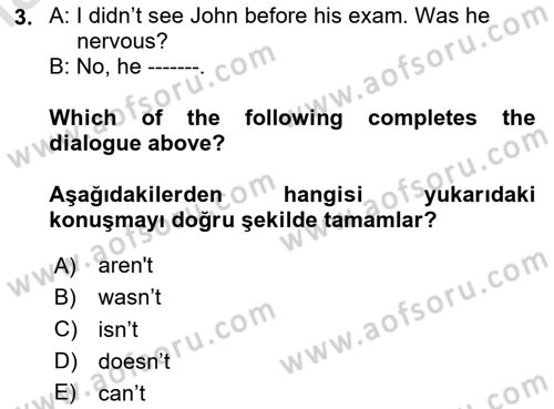 Ingilizce 1 Dersi 2024 - 2025 Yılı Yaz Okulu Sınav Soruları 3. Soru