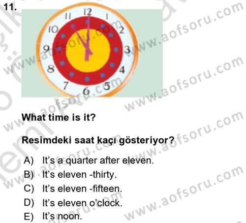 Ingilizce 1 Dersi 2025 - 2026 Yılı (Vize) Ara Sınav Soruları 11. Soru