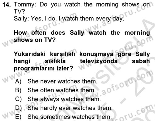 Ingilizce 1 Dersi 2025 - 2026 Yılı (Vize) Ara Sınav Soruları 14. Soru