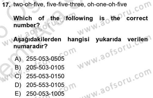 Ingilizce 1 Dersi 2025 - 2026 Yılı (Vize) Ara Sınav Soruları 17. Soru