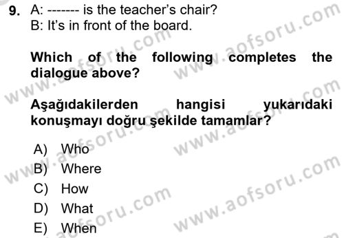 Ingilizce 1 Dersi 2025 - 2026 Yılı (Vize) Ara Sınav Soruları 9. Soru