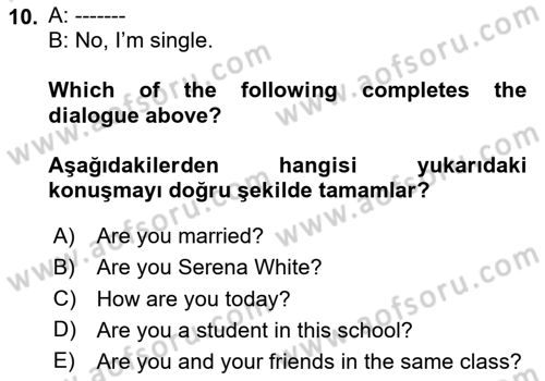 Ingilizce 1 Dersi 2025 - 2026 Yılı (Final) Dönem Sonu Sınav Soruları 10. Soru