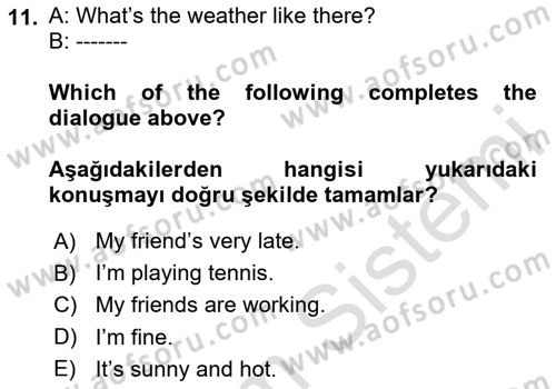 Ingilizce 1 Dersi 2025 - 2026 Yılı (Final) Dönem Sonu Sınav Soruları 11. Soru