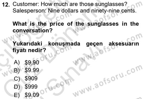 Ingilizce 1 Dersi 2025 - 2026 Yılı (Final) Dönem Sonu Sınav Soruları 12. Soru