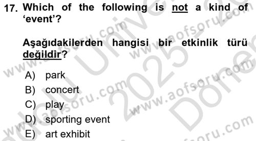 Ingilizce 1 Dersi 2025 - 2026 Yılı (Final) Dönem Sonu Sınav Soruları 17. Soru