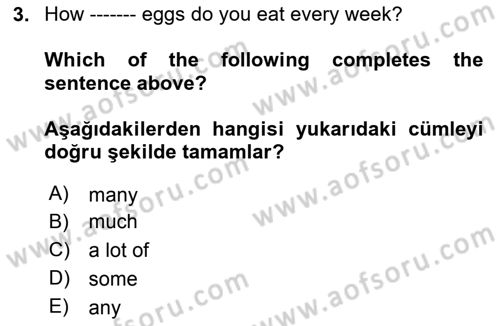 Ingilizce 1 Dersi 2025 - 2026 Yılı (Final) Dönem Sonu Sınav Soruları 3. Soru