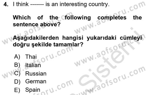 Ingilizce 1 Dersi 2025 - 2026 Yılı (Final) Dönem Sonu Sınav Soruları 4. Soru