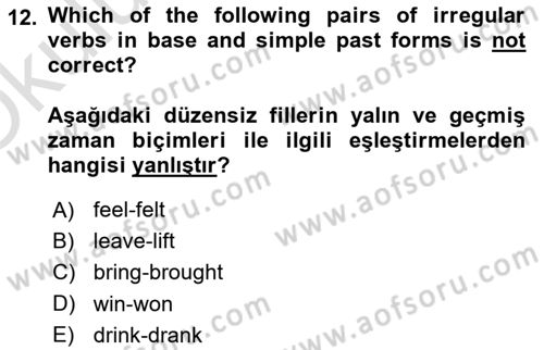 Ingilizce 1 Dersi 2025 - 2026 Yılı Yaz Okulu Sınav Soruları 12. Soru