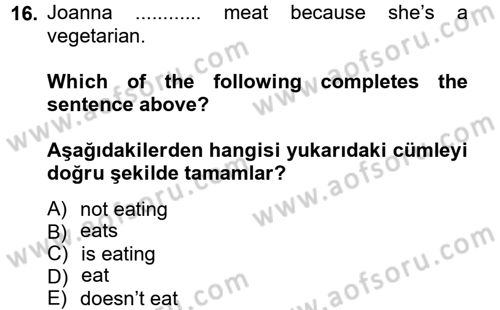 İngilizce 2 Dersi 2012 - 2013 Yılı (Vize) Ara Sınavı 16. Soru
