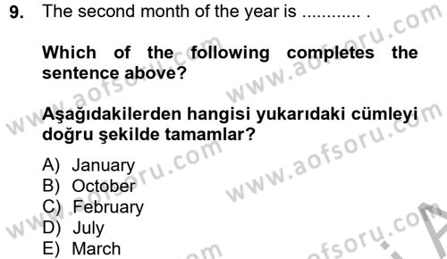 İngilizce 2 Dersi 2012 - 2013 Yılı (Vize) Ara Sınavı 9. Soru